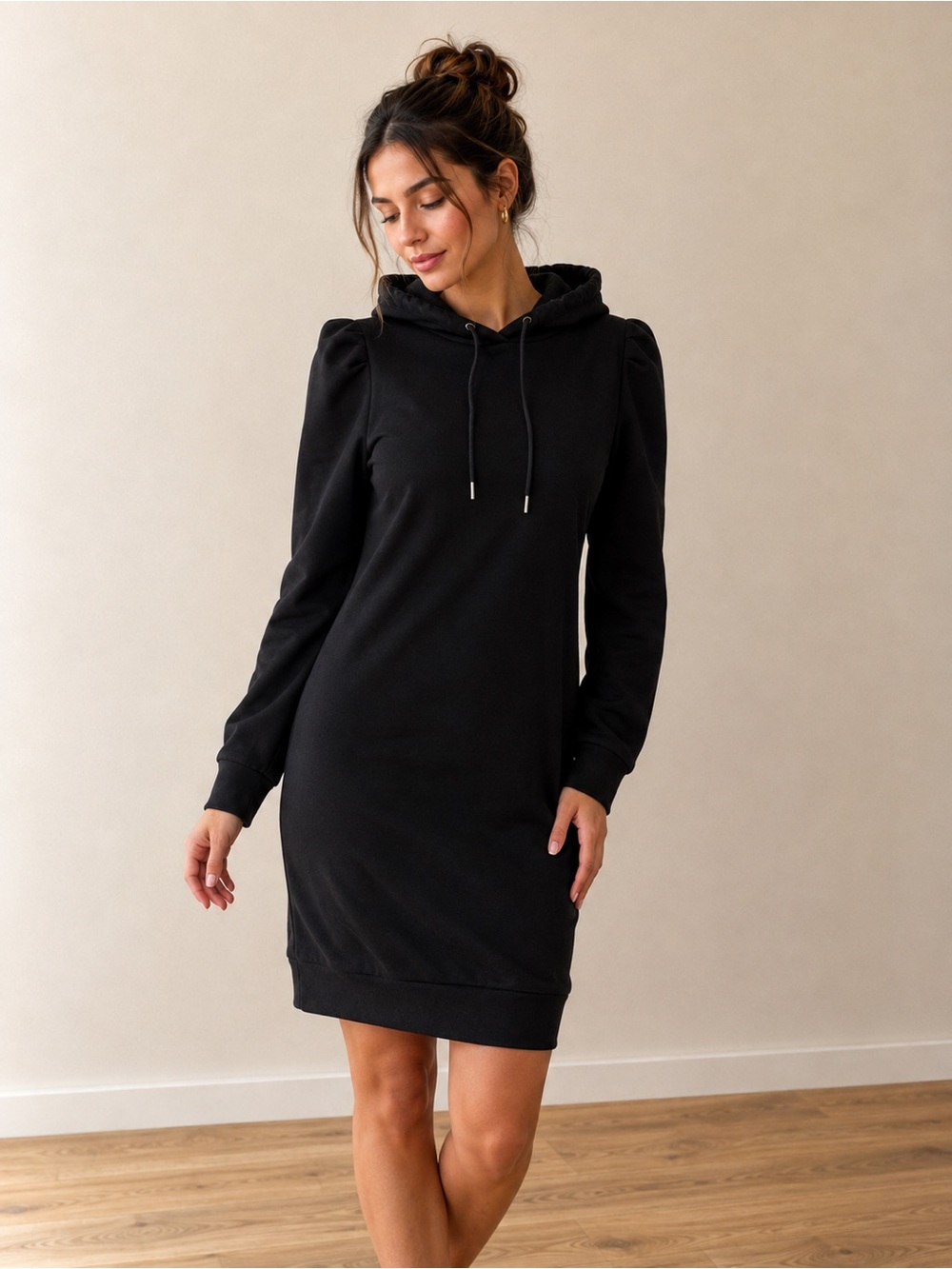 SHEIN Black Long Sleeve Hoodie Sweatshirt Dress